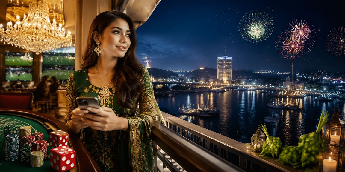 Pemain Malaysia bermain permainan dadu semasa Hari Raya menggunakan telefon pintar